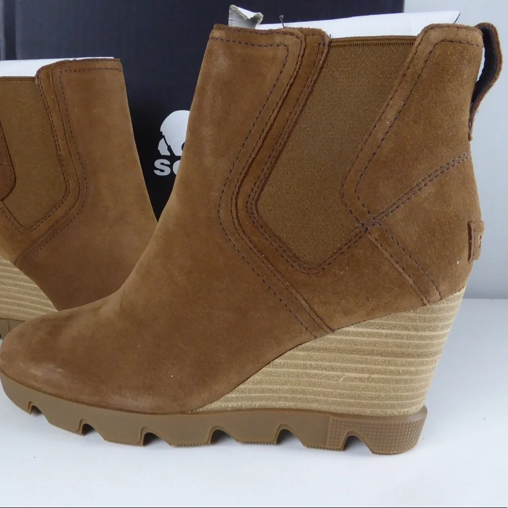 Sorel Joan Uptown Chelsea Wedge Waterproof Suede Leather Booties Platform Boots - Picture 5 of 7
